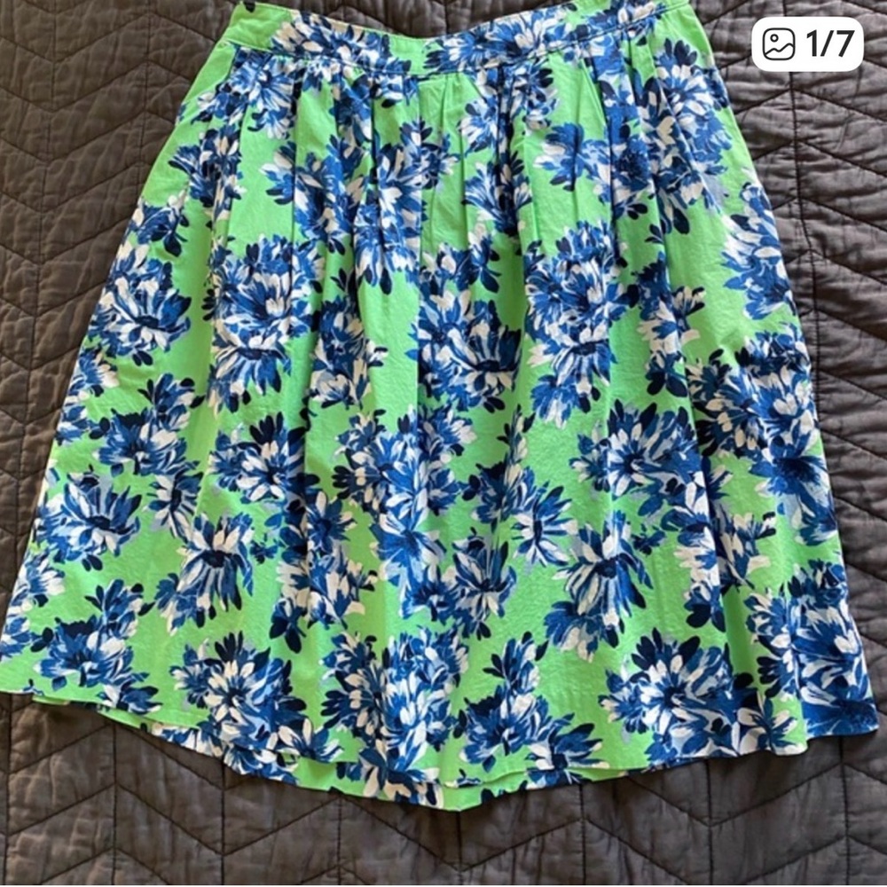 J. Crew Green Skirt with Blue Floral Print